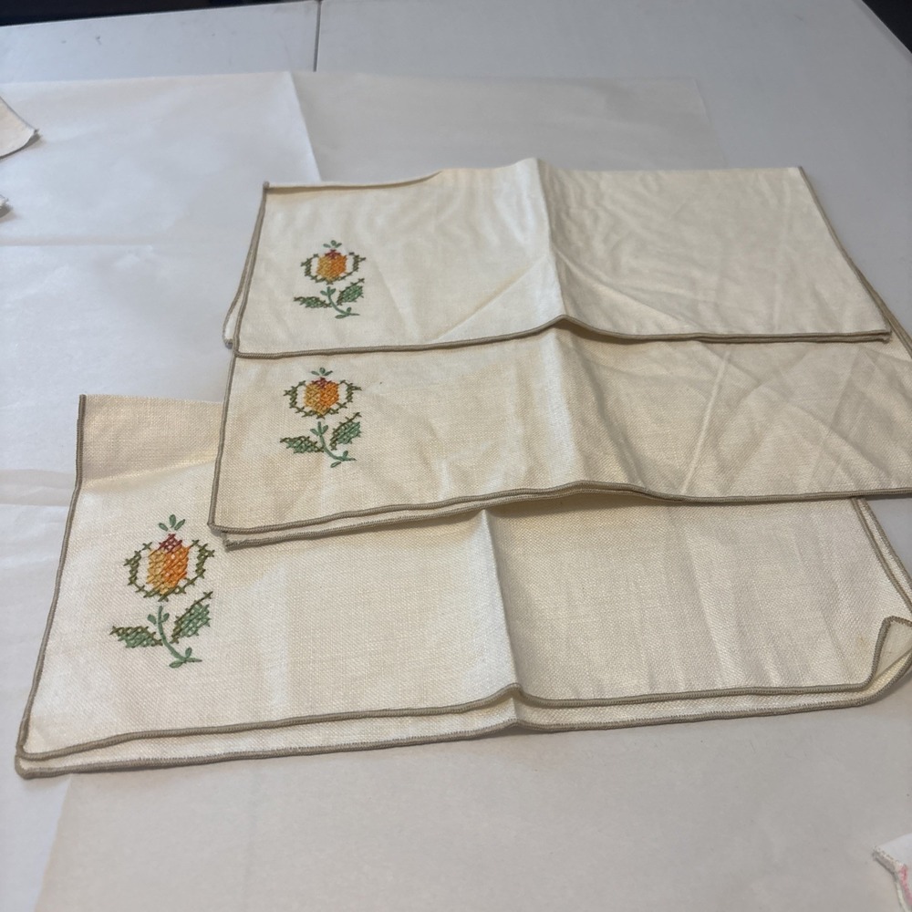 Needlepoint Napkins Vintage Set Of 3
